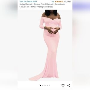 Saslax Maternity Elegant Fitted Maternity Gown Long Sleeve Slim Fit Maxi Photogr